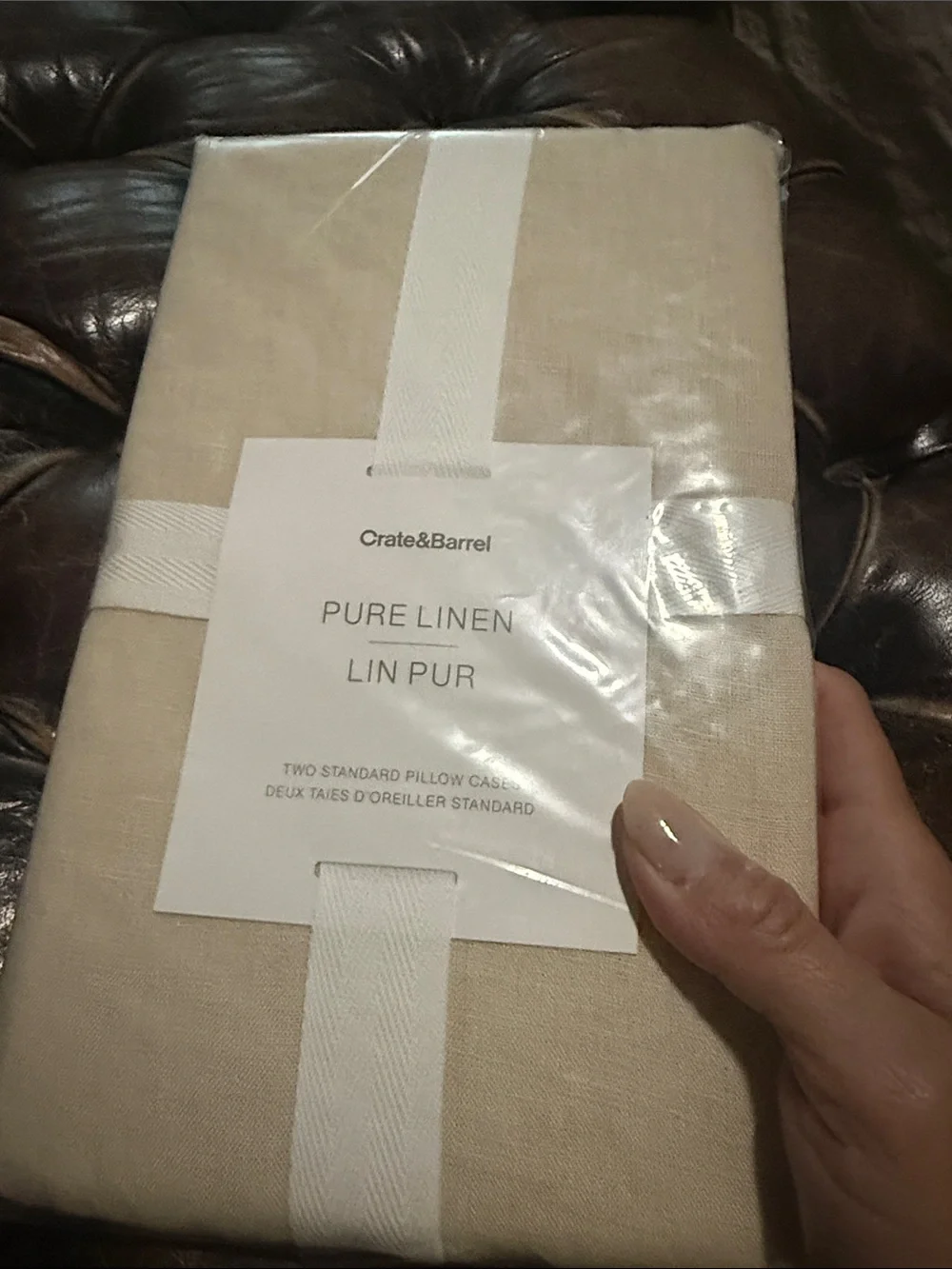Crate&Barrel Natural Linen Pillowcase Pair - Light Beige